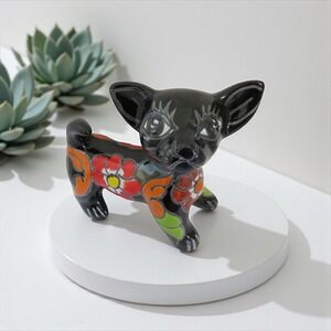 Talavera Chihuahua Hand Painted Mexican Pottery Folk Art Figurine Statue 4.5"x6"